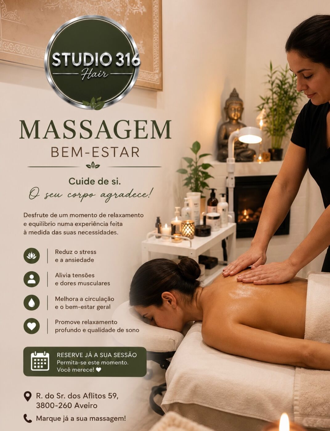 Panfleto de massagem e bem-estar do Studio 316